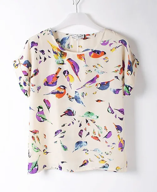 Blusa feminina estampa de pássaros