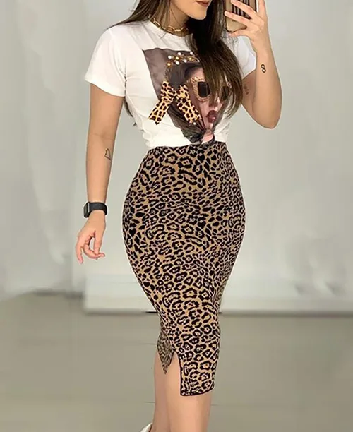 Conjunto saia longa e blusa estampada