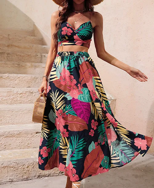 Conjunto feminino saia longa e cropped