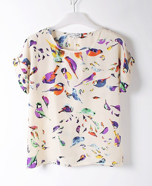 Blusa feminina estampa de pássaros
