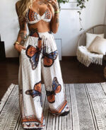 Conjunto calça pantalona e cropped estampado
