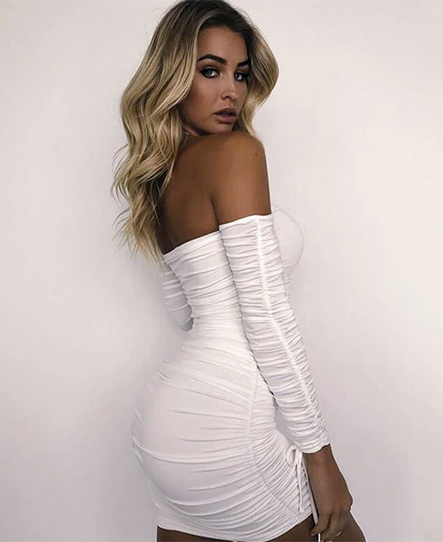 Vestido curto ombro a ombro manga longa