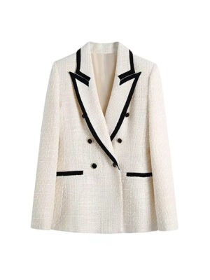 Blazer de tweed feminino preto e branco