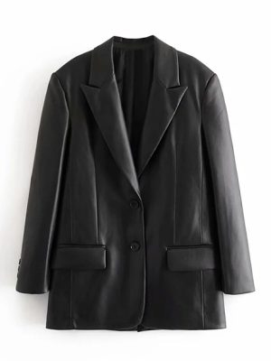 Blazer feminino de couro sintético