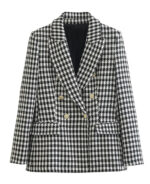 Blazer feminino xadrez preto e branco