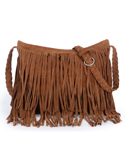 Bolsa de ombro feminina com franjas