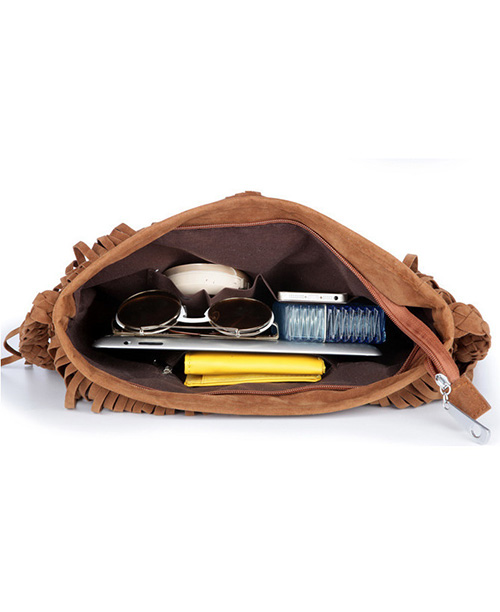 Bolsa de ombro feminina com franjas