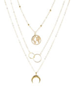 Colar triplo feminino Lua e planeta Terra