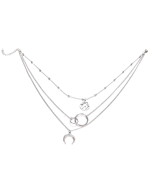 Colar triplo feminino Lua e planeta Terra