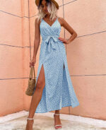 Vestido longo casual com fenda lateral
