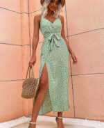 Vestido longo casual com fenda lateral