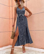 Vestido longo casual com fenda lateral
