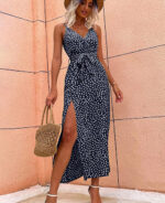 Vestido longo casual com fenda lateral