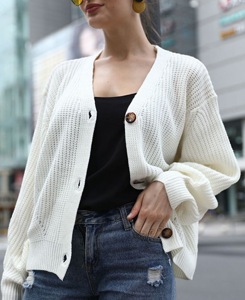 Cardigan feminino de tricô grosso