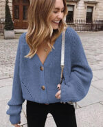 Cardigan feminino de tricô grosso