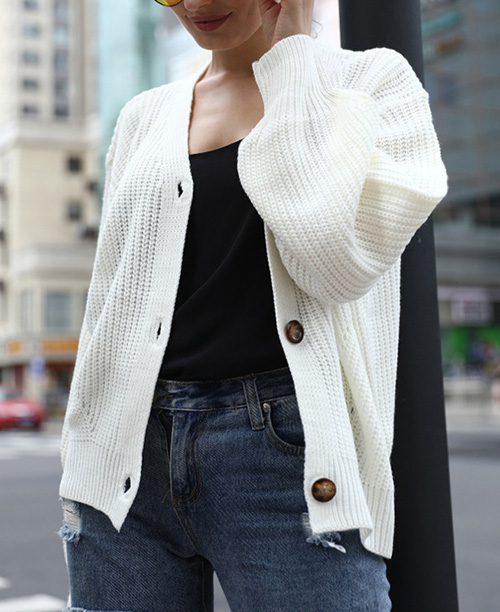 Cardigan feminino de tricô grosso