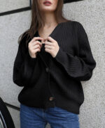 Cardigan feminino de tricô grosso