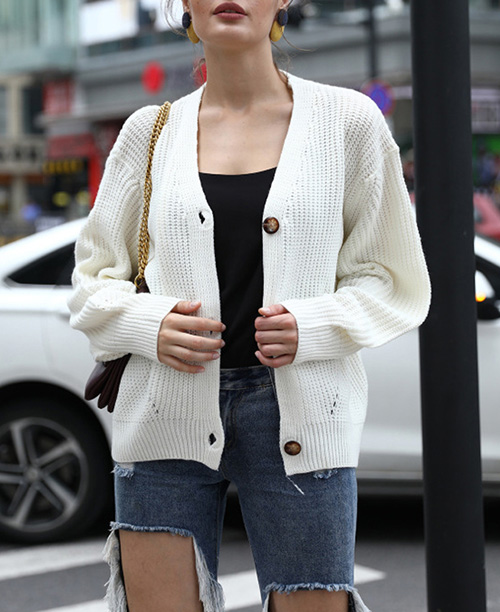 Cardigan feminino de tricô grosso