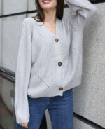 Cardigan feminino de tricô grosso