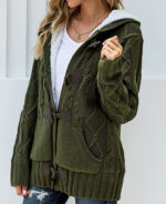Cardigan feminino de tricot com capuz