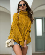 Suéter feminino tricot gola alta