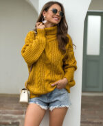 Suéter feminino tricot gola alta