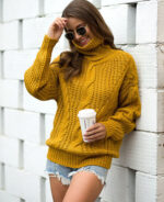 Suéter feminino tricot gola alta