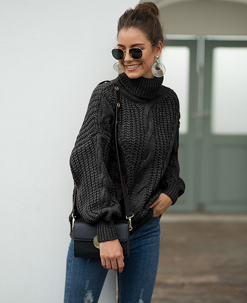 Suéter feminino tricot gola alta