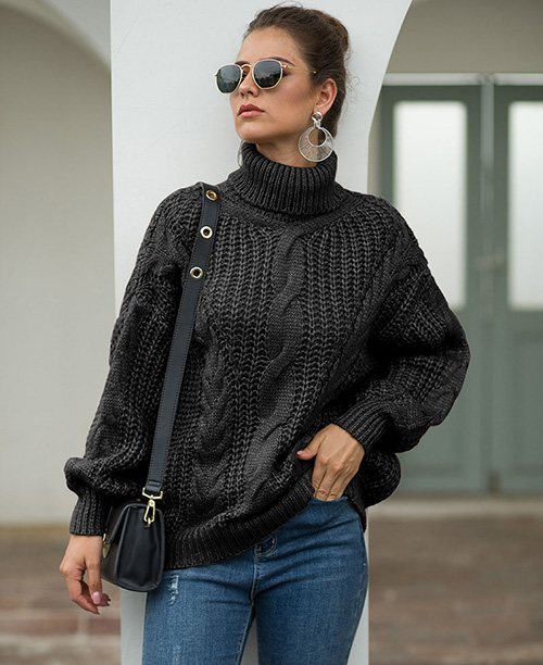 Suéter feminino tricot gola alta