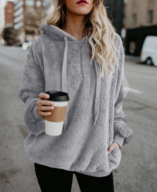Casaco feminino de inverno com lã sintética