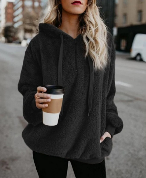 Casaco feminino de inverno com lã sintética