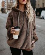 Casaco feminino de inverno com lã sintética