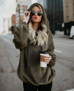 Casaco feminino de inverno com lã sintética