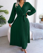 Vestido longo plissado com manga longa