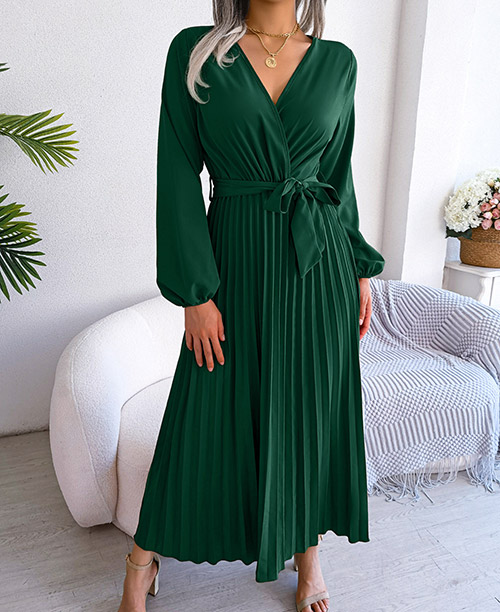 Vestido plissado manga shop longa