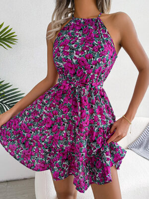 Vestido rodado plissado estampa florida