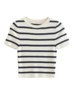 Blusa cropped feminina listrada preto e branco