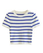 Blusa cropped feminina listrada preto e branco