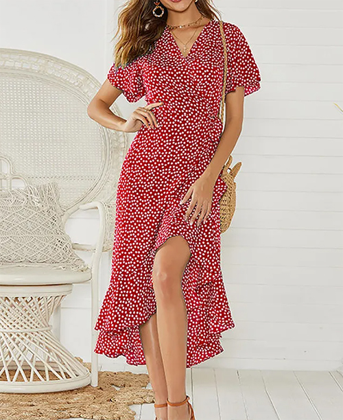 Vestido longo com sales manga curta casual